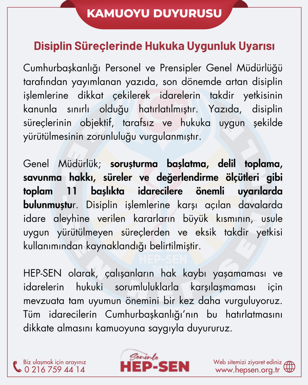 Cumhurbaşkanlığı’ndan İdarelere Disiplin Süreçlerine İlişkin Önemli Hatırlatma